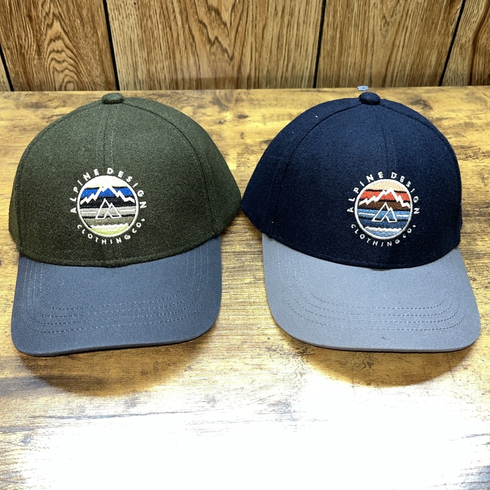 2 Hats Adjustable Faux Melton Hats Blue Green Snap Back style By Alpine Design